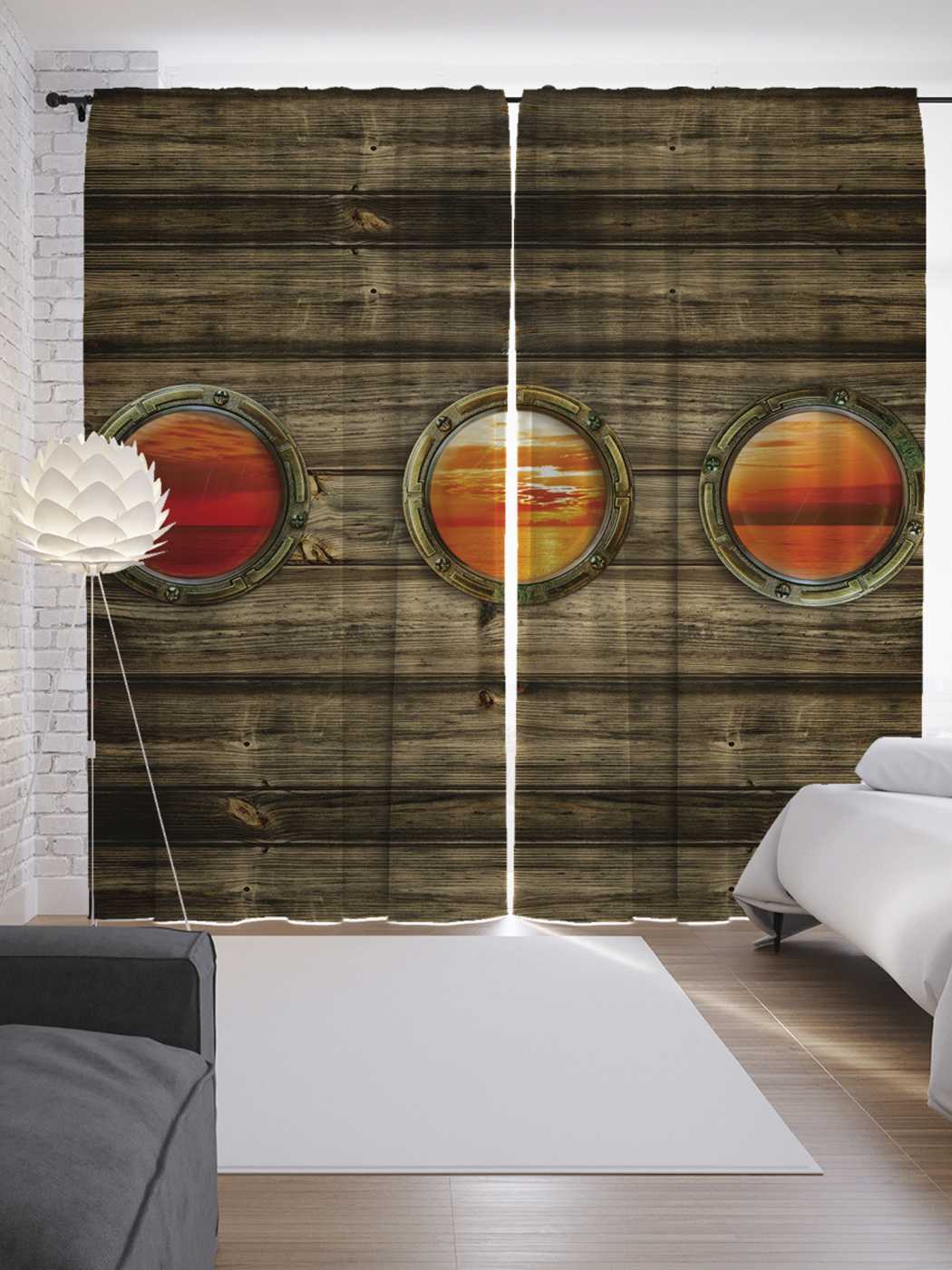 

Шторы JoyArty с фотопечатью "Закат в иллюминаторе" из сатена, 290х265 см, Закат в иллюминаторе