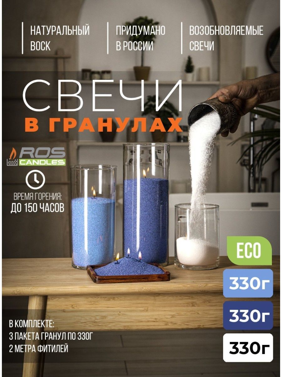 

Набор насыпные свечи RosCandles декоративные 3 цвета и фитиль 2м, микс