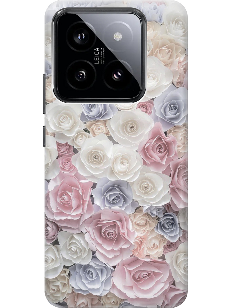 

Силиконовый чехол на Xiaomi 14 Pro с рисунком "Пастельные розы", Белый;розовый;серый, 20012089
