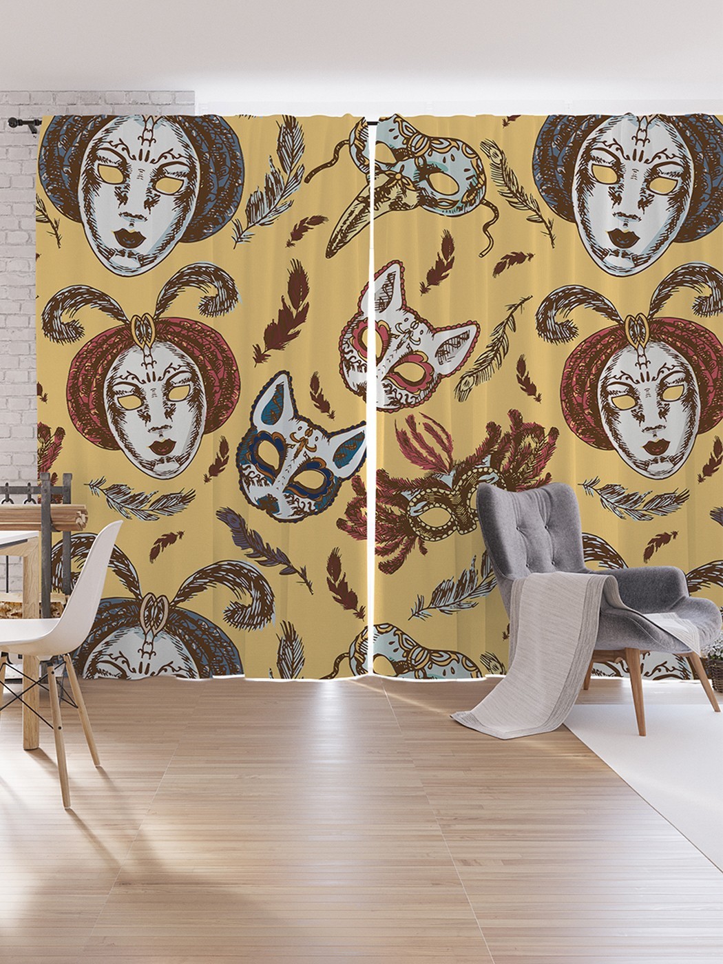 

Шторы под лён JoyArty "Этнические маски", серия Oxford DeLux, 340х265 см, Этнические маски