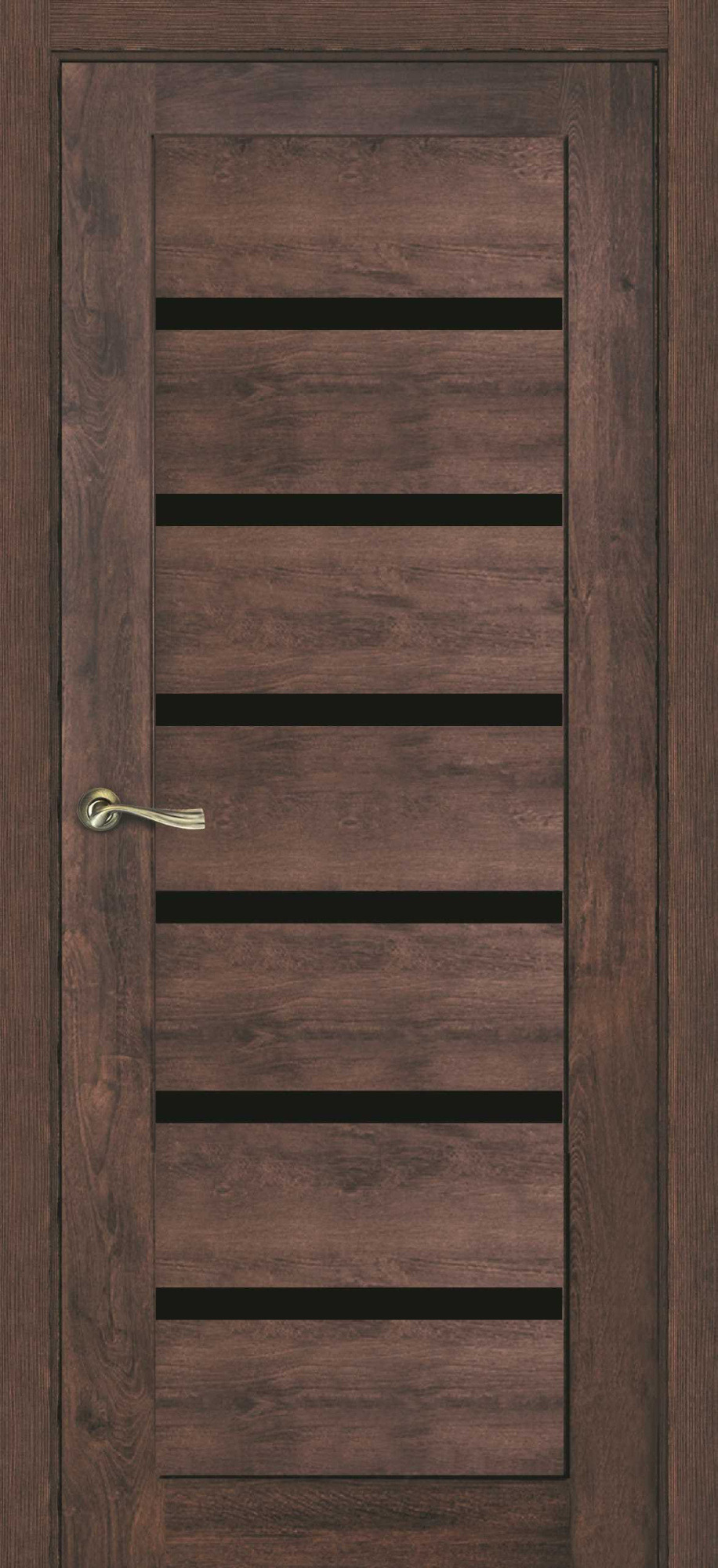 фото Дверь межкомнатная двери гуд кл7 900х2000 мм дуб темный/коричневая до стекло черное эколай