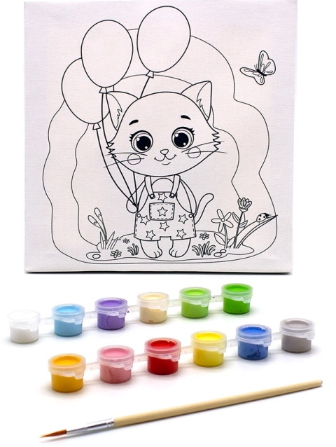 

Раскраска на холсте Кошка с шариками, 20х20 см