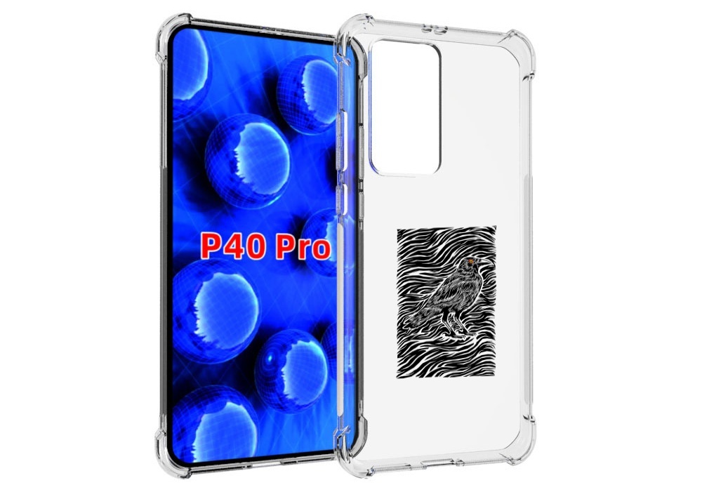 

Чехол MyPads ворон в абстракции для Huawei P40 Pro противоударный, Прозрачный, Tocco