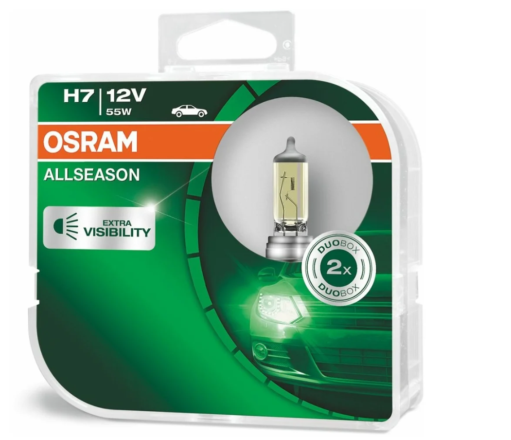 

Лампа автомобильная галогенная OSRAM ALLSEASON 64210ALL-HCB +30% H7 55W PX26d 2 шт.