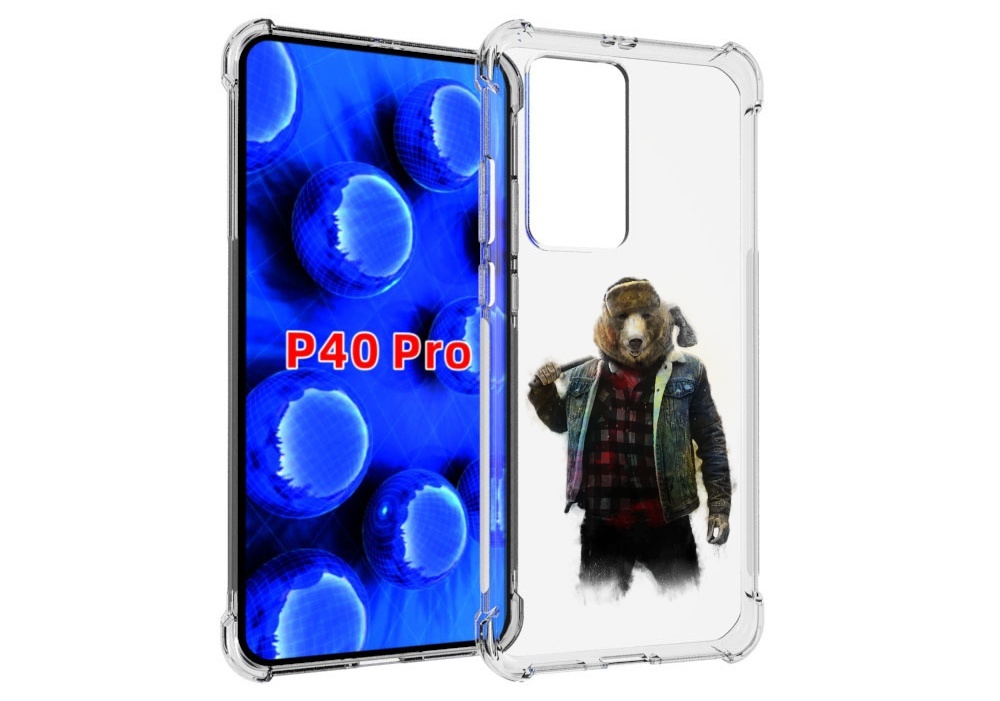 

Чехол MyPads медведь с топором для Huawei P40 Pro противоударный, Прозрачный, Tocco