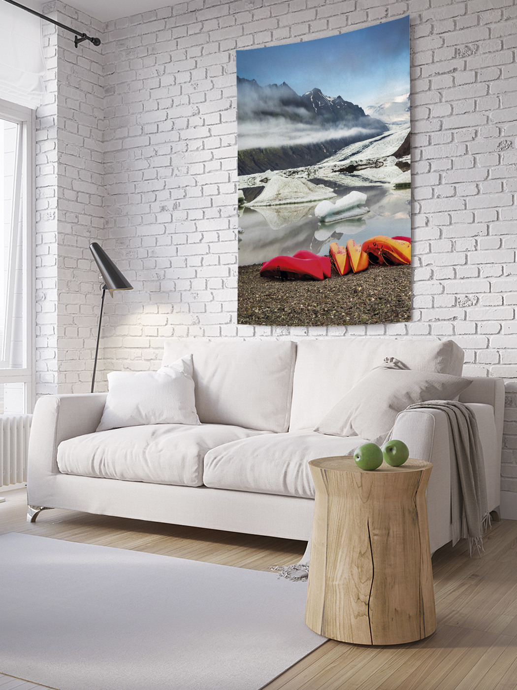 фото Вертикальное фотопанно на стену joyarty "байдарки на горной реке", 150x200 см