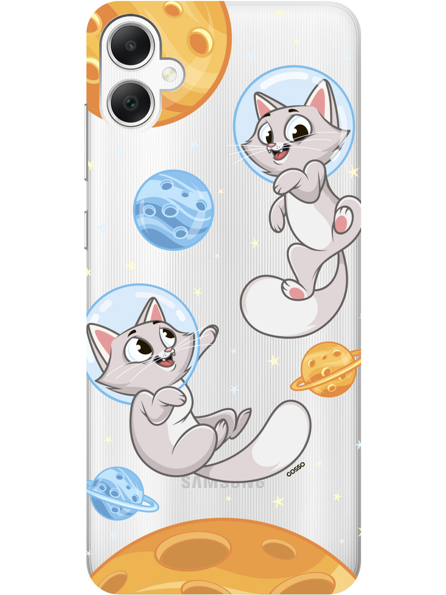 

Силиконовый чехол на Samsung Galaxy A05 "CosmoCats", Прозрачный;оранжевый;серый, 20001452