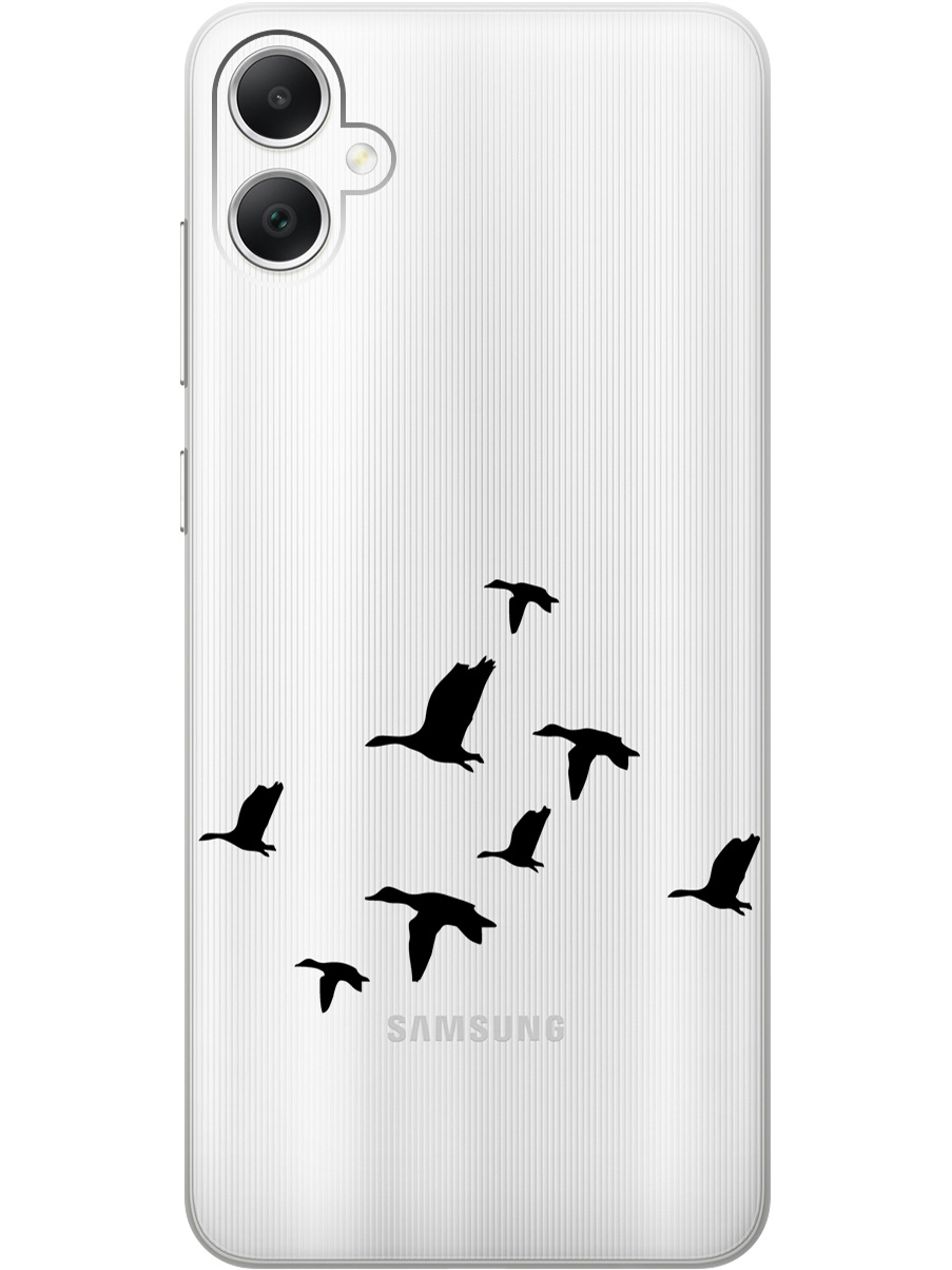 

Силиконовый чехол на Samsung Galaxy A05 "Flock of Ducks", Прозрачный;черный, 20001452