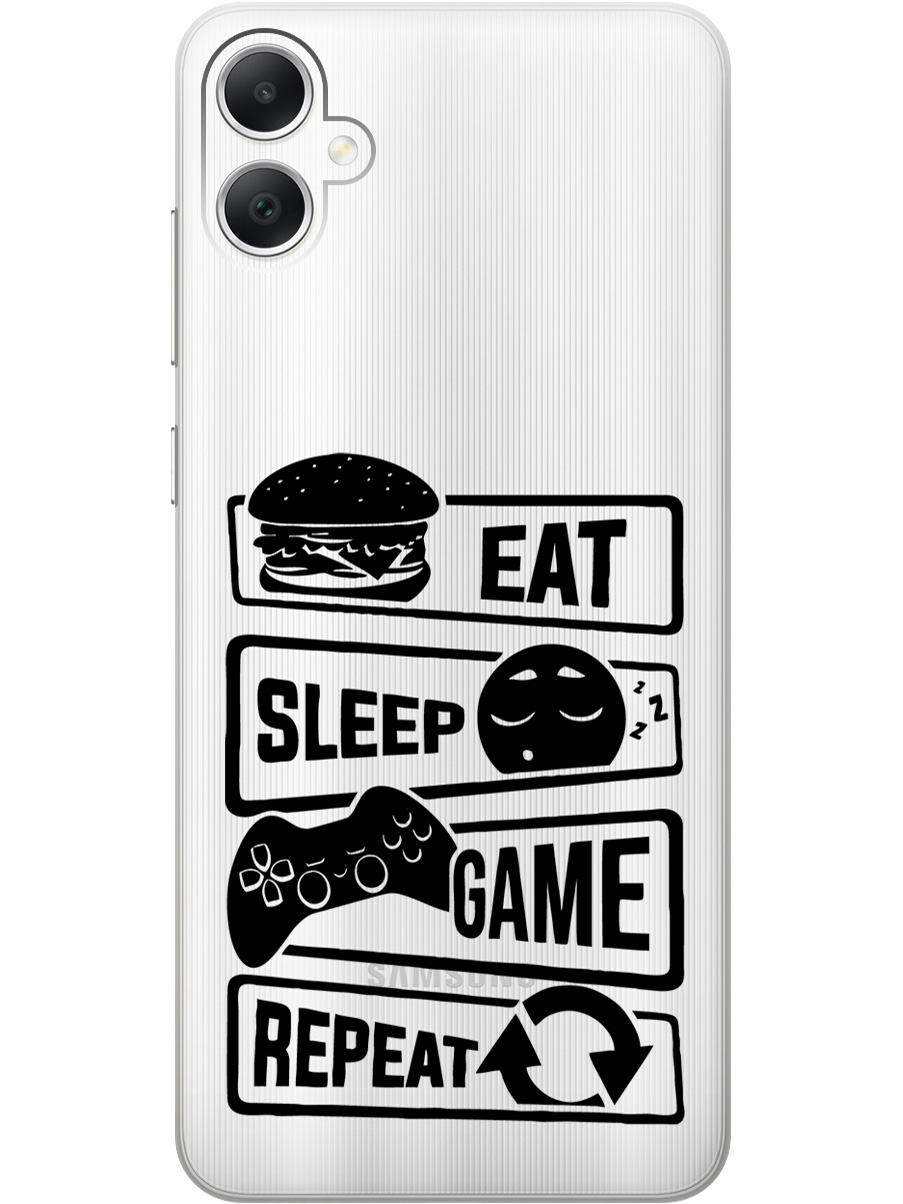 

Силиконовый чехол на Samsung Galaxy A05 "Game Repeat", Прозрачный;черный, 20001452