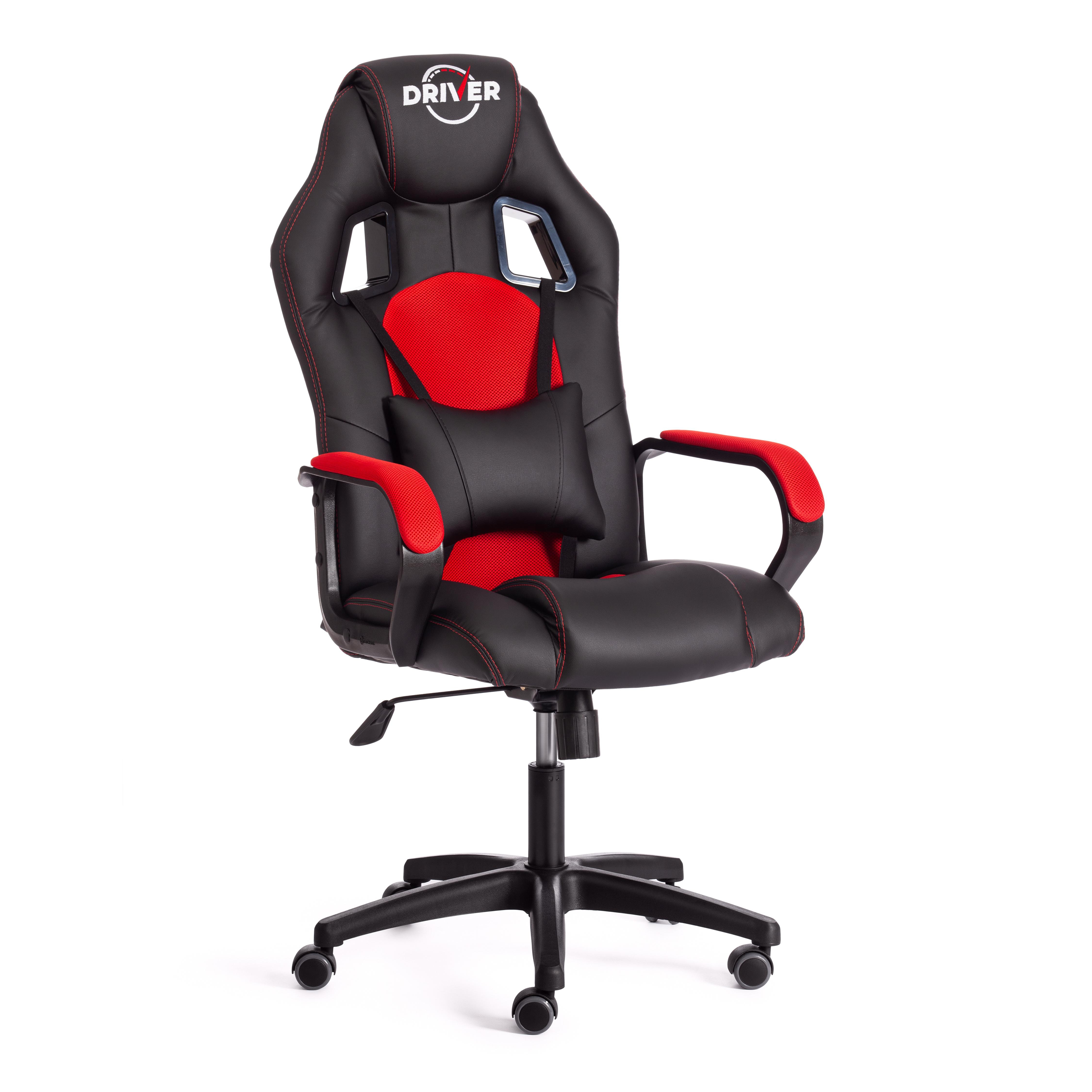 Кресло компьютерное игровое TetChair DRIVER 22, кожзам, ткань, черный, красный