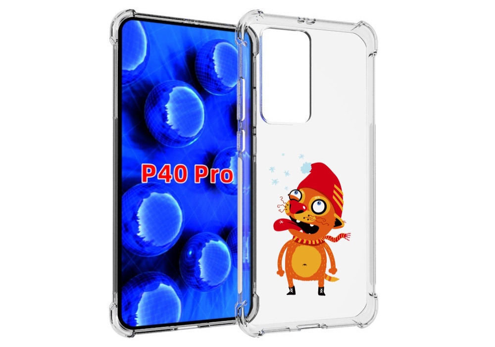 Чехол MyPads Зимний кот для Huawei P40 Pro противоударный