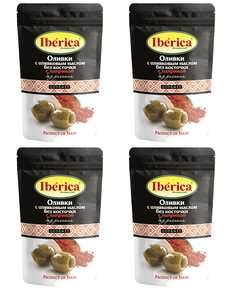

Оливки Iberica с оливковым маслом и паприкой без косточки (без рассола) 70 гр - 4 шт