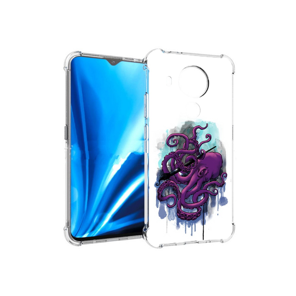 

Чехол MyPads Tocco для Nokia 5.4 фиолетовый осьминог (PT156621.100.658), Прозрачный, Tocco