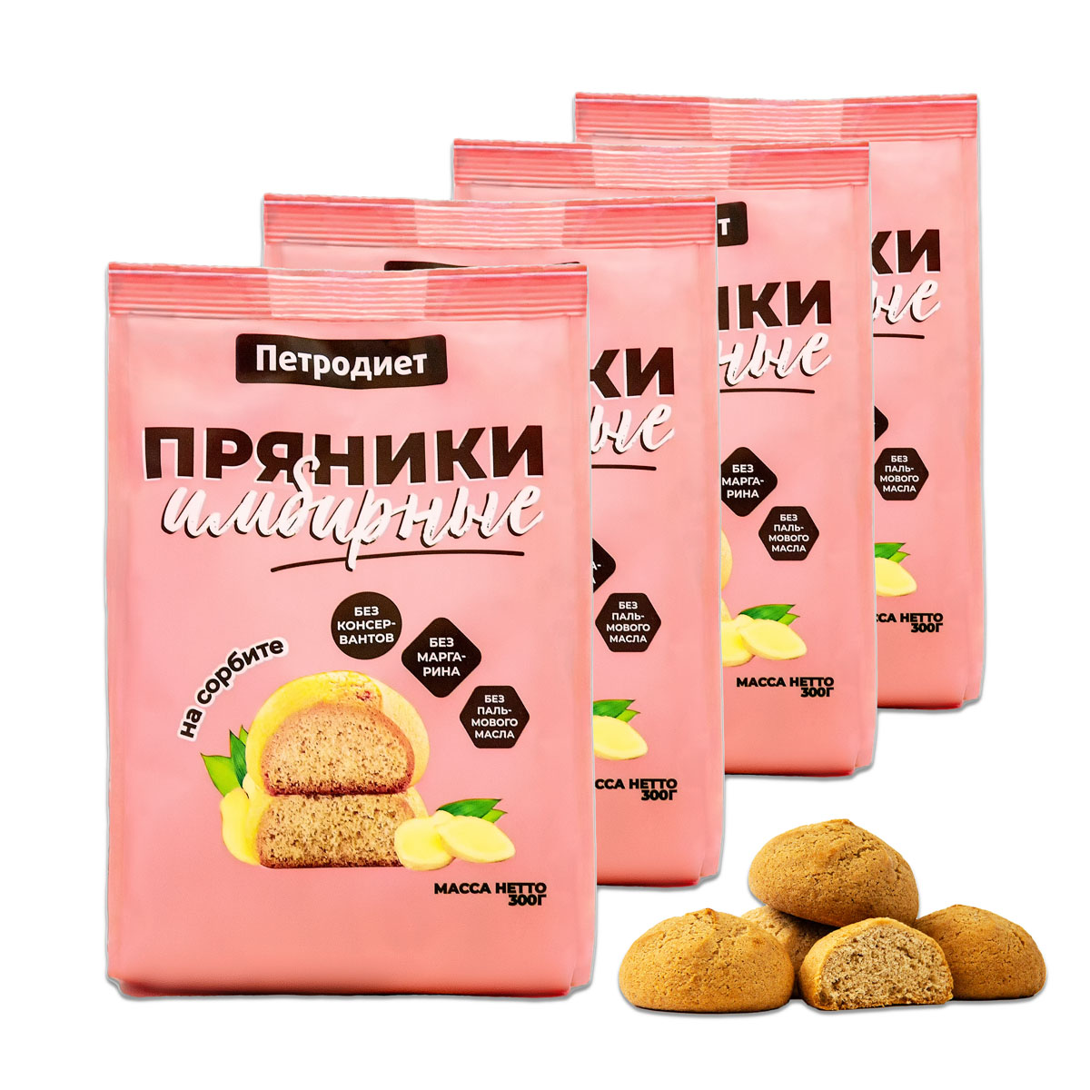 Пряники ПЕТРОДИЕТ на сорбите имбирные, 4 шт х 300 г