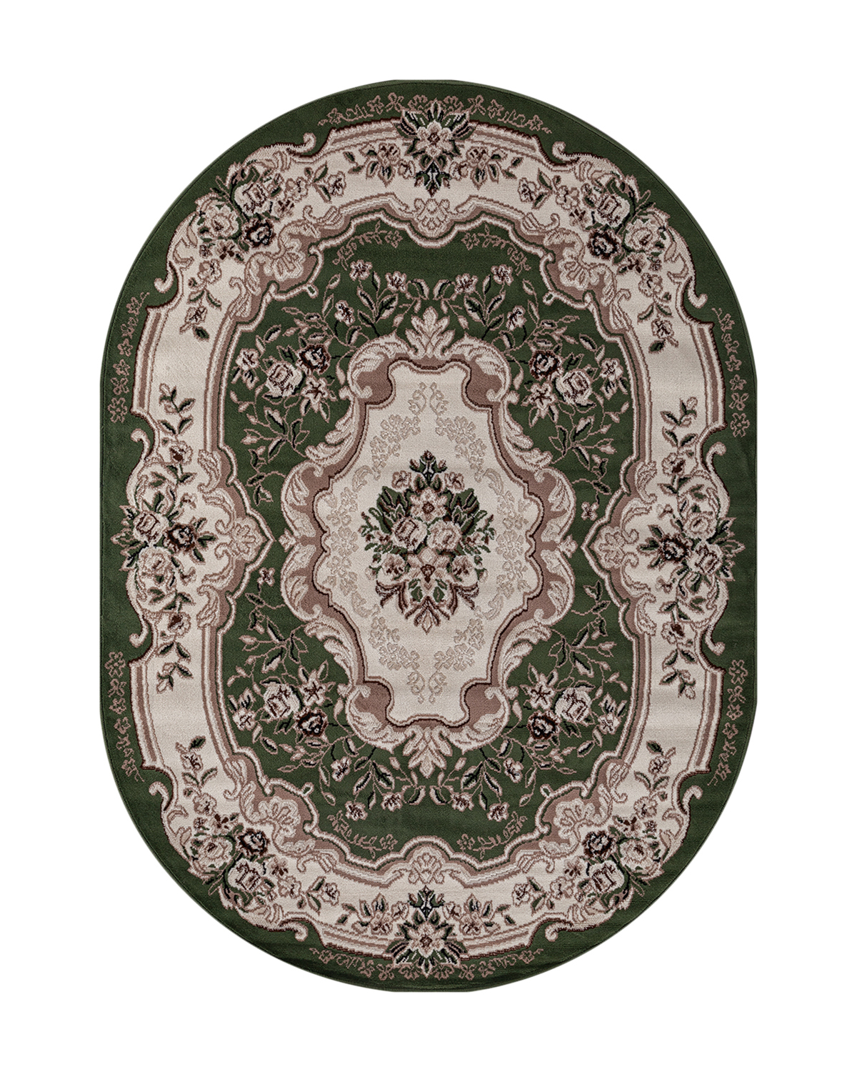 

Ковёр Merinos Gavana 150x300 овальный зелёный/кремовый d017