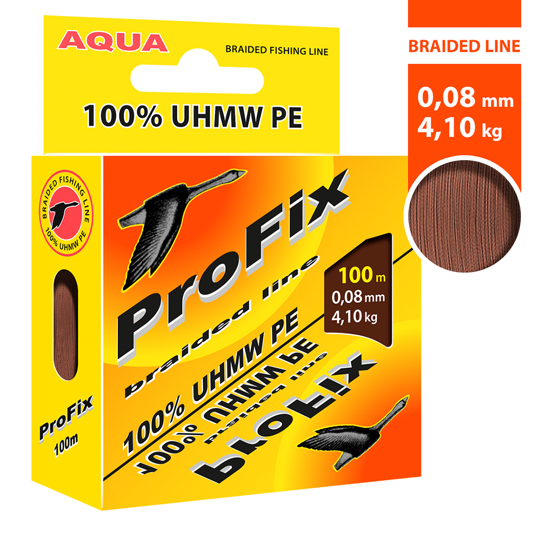Плетеный шнур AQUA ProFix Brown 0,08mm 100m, цвет - коричневый, test - 4,10kg