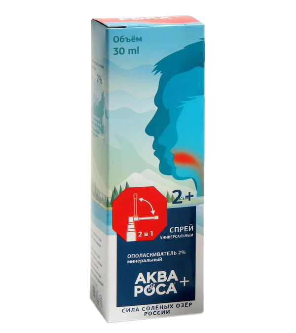Купить АкваРоса+ спрей для полости горла и носа минеральный гипертонический раствор 2% 30 мл