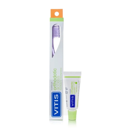 Зубная щётка DENTAID Ортодонтическая VITIS ORTHO ACCESS + зубная паста VITIS 15мл dentaid паста зубная sensitive 15 мл