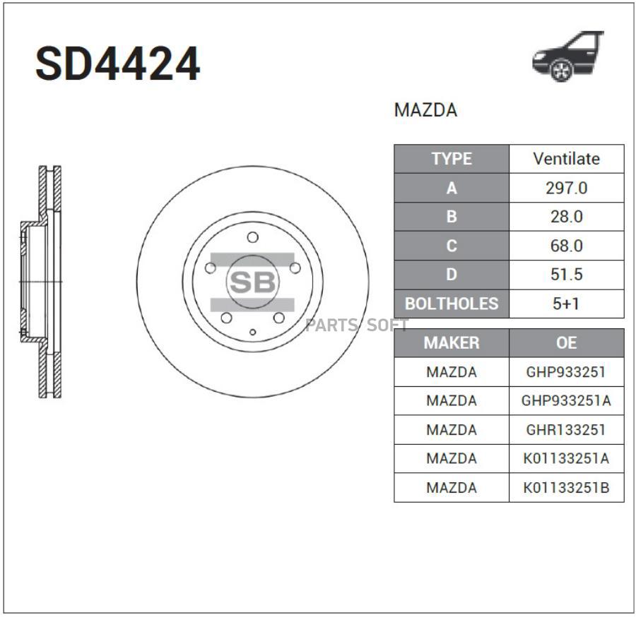 

SANGSIN BRAKE SD4424 Торм.диск пер.вент [297x28] 5 отв. 1шт