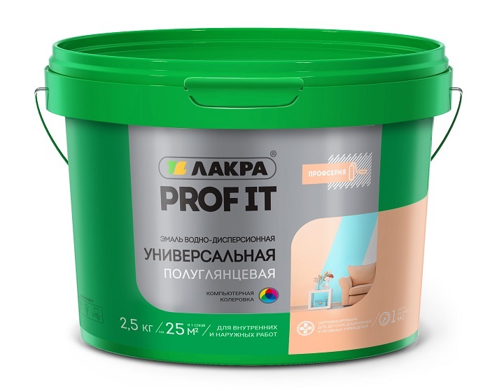 

Эмаль Лакра PROF IT ВД универсальная полуглянцевая база А 0,9кг, Белый