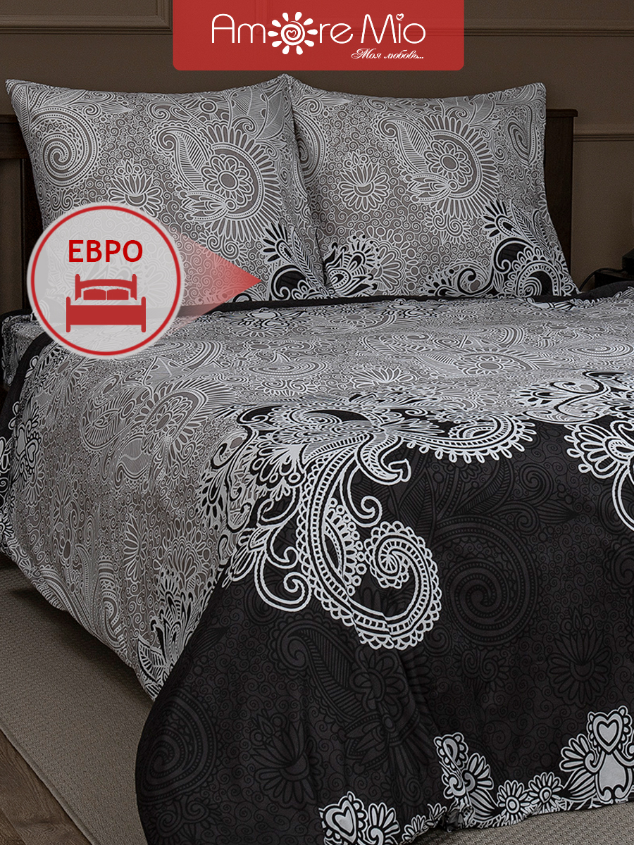 Комплект постельного белья Amore Mio Евро, микрофибра, узоры, 2 наволочки 70х70