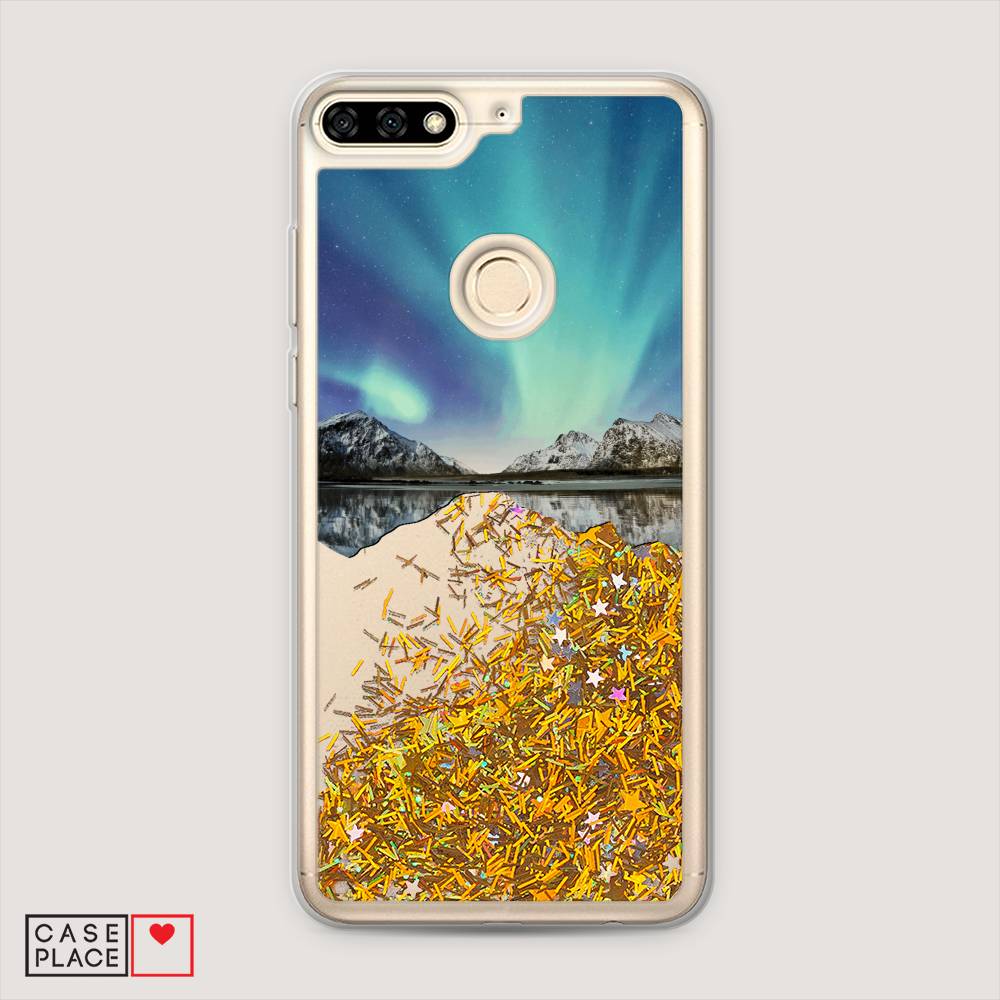 

Чехол Awog на Honor 7A Pro "Горное озеро и сияние", Голубой, 65490-1