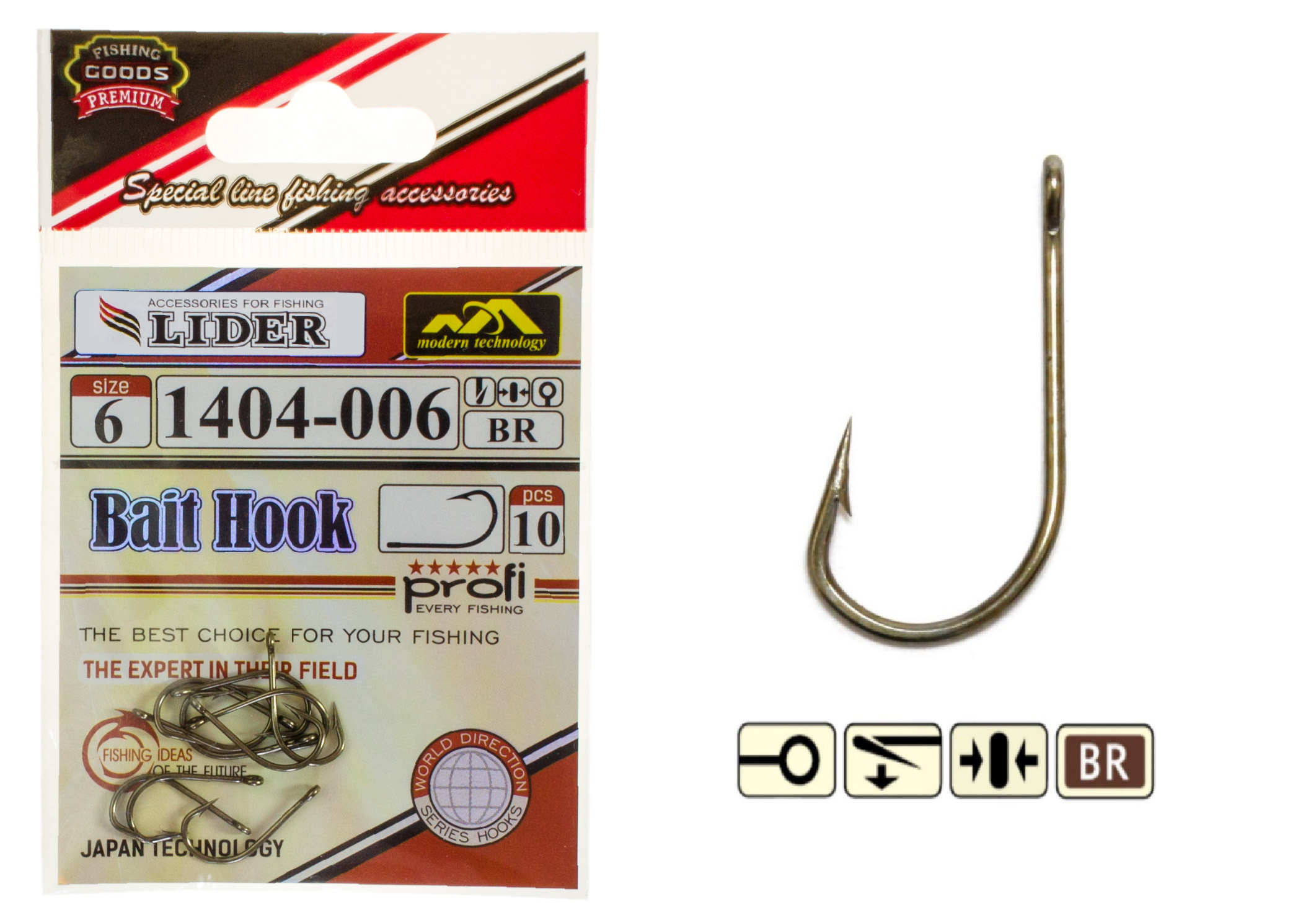 Крючок LIDER BAIT HOOK BR 6 НАБОР 5 упаковок по 10 шт 330₽