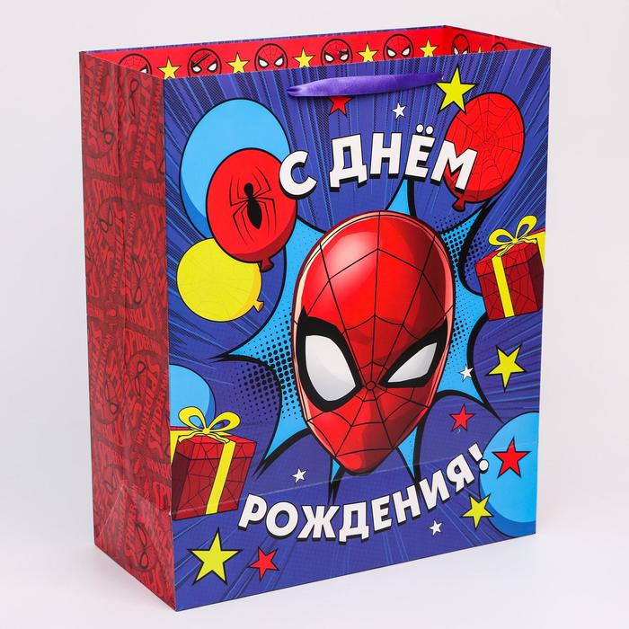 Пакет Marvel вертикальный С Днем рождения Человек-паук 40х49х19 см