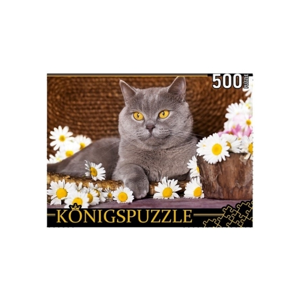 

Пазлы Konigspuzzle. Британский кот и ромашки, 500 элементов