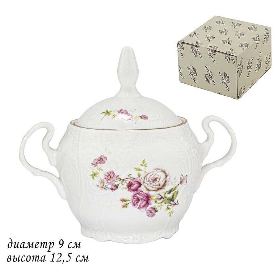 

Сахарница с крышкой Lenardi Maria Rose, фарфоровая, Белый, Ленарди-Сахарницы1-6