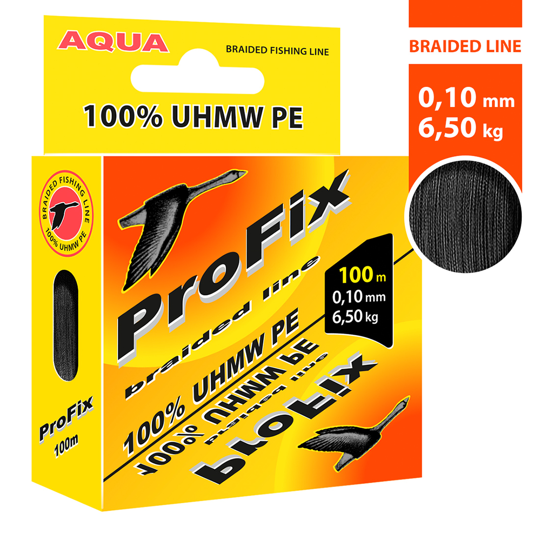 Плетеный шнур AQUA ProFix Black 0,10mm 100m, цвет - черный, test - 6,50kg