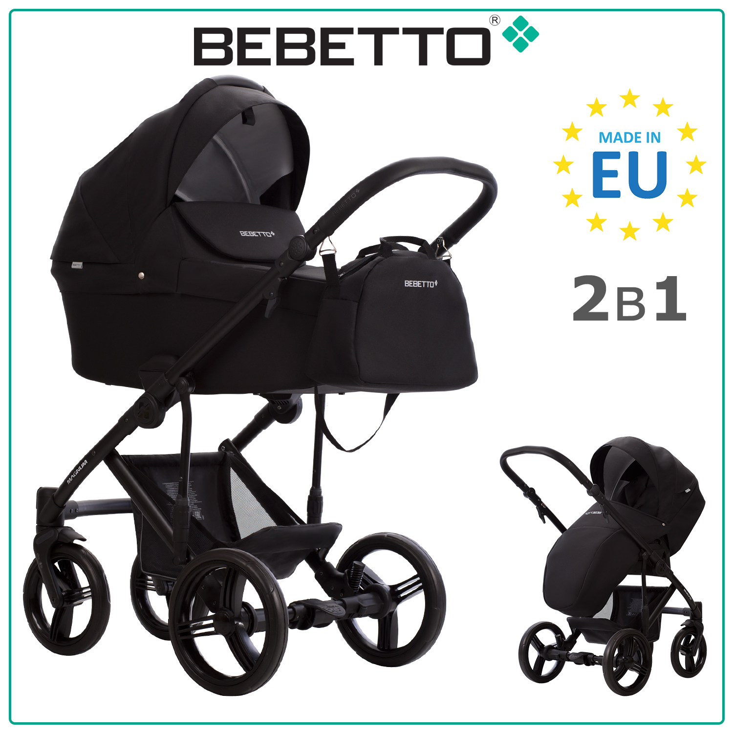Коляска 2 в 1 Bebetto Magnum LIGHT 05 черный рама черная 45911₽