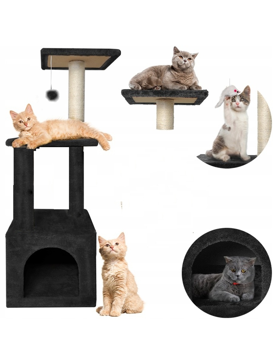 фото Домик для кошки с когтеточкой и лежанкой pet бмф эц черный, 4 яруса