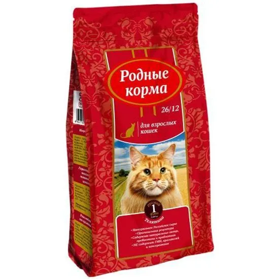 Сухой корм для кошек Родные Корма 1 русский фунт с телятиной 3 шт по 409 г