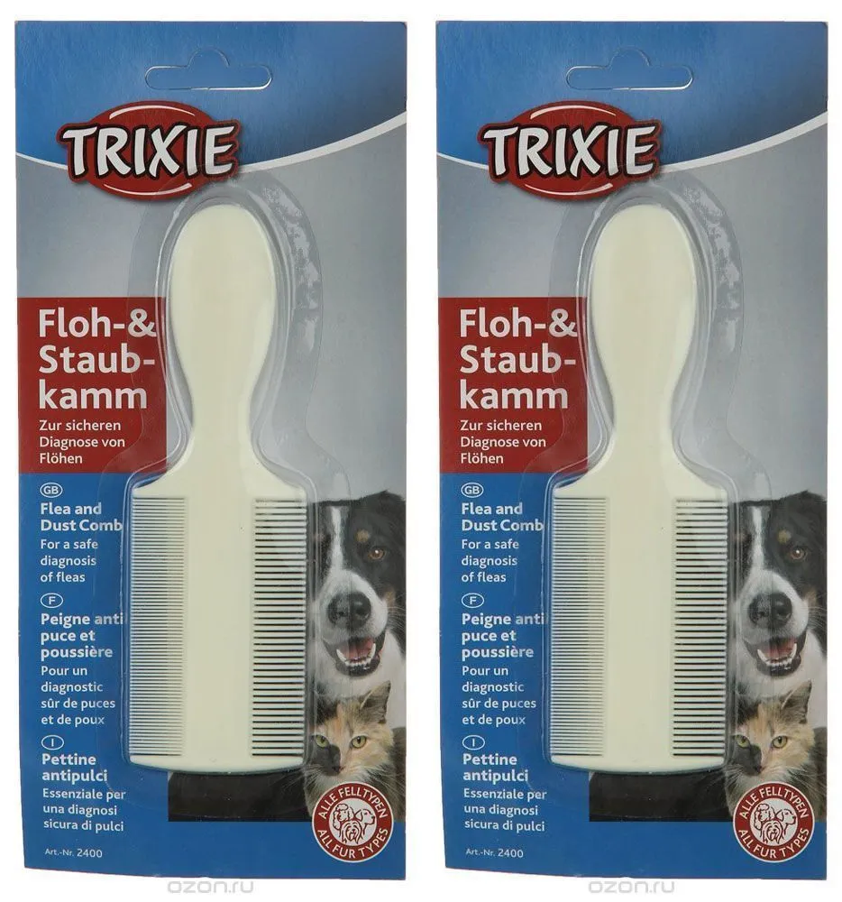 Расческа для собак и кошек TRIXIE для короткошерстных двухсторонняя, пластик 14,5 см, 2 шт