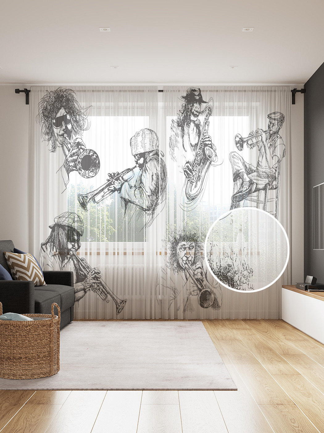 

Фототюль JoyArty "Духовая банда", 145x265см (2 полотна со шторной лентой + 50 крючков), Духовая банда