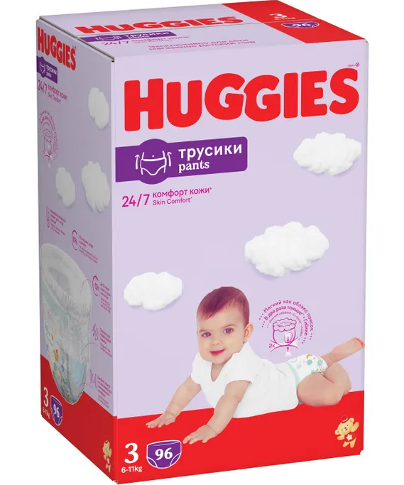 Трусики для мальчиков и девочек Huggies 3 6-11 кг 96 шт, размер 3, M (4, 11 кг)