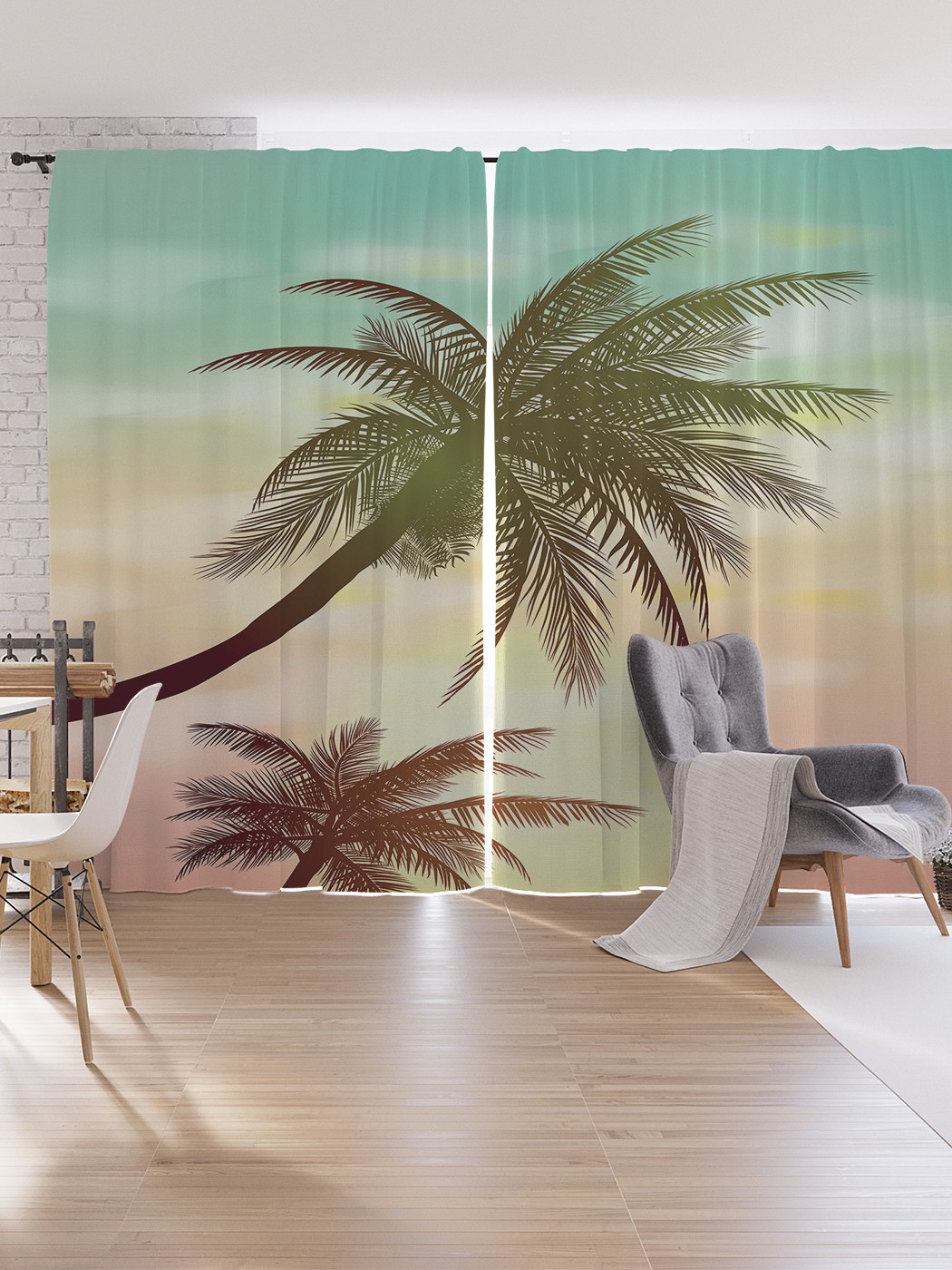 

Шторы под лён JoyArty "Пальмы над морем", серия Oxford DeLux, 340х265 см, Пальмы над морем