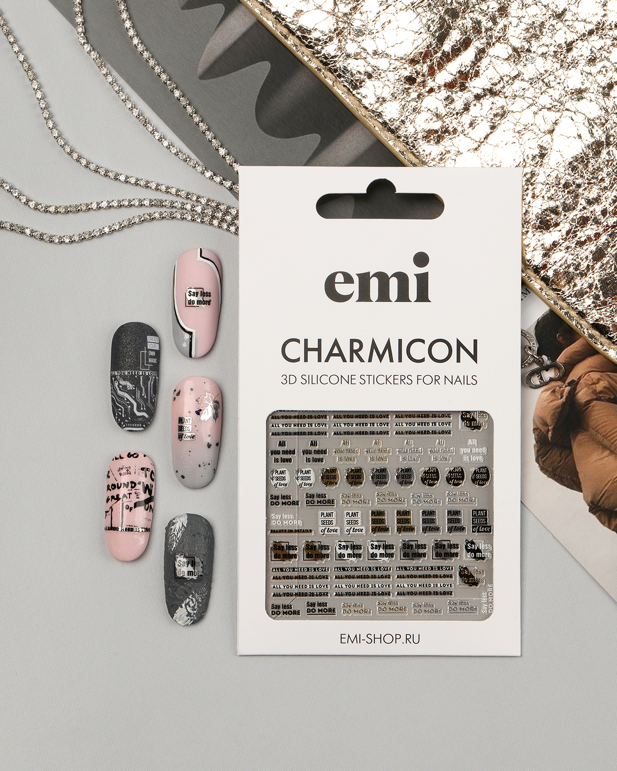 Наклейки для дизайна ногтейEmi Charmicon 3D Silicone Stickers №240 Красота в деталях