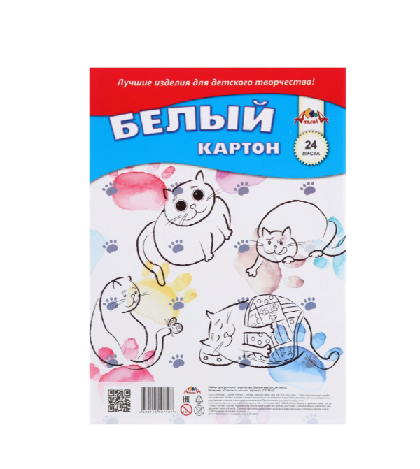 

Картон белый Смешные кошки, А4, 24 листа