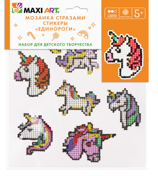 Набор для творчества Maxi Art Мозаика стразами Единороги MT-KN0247-6