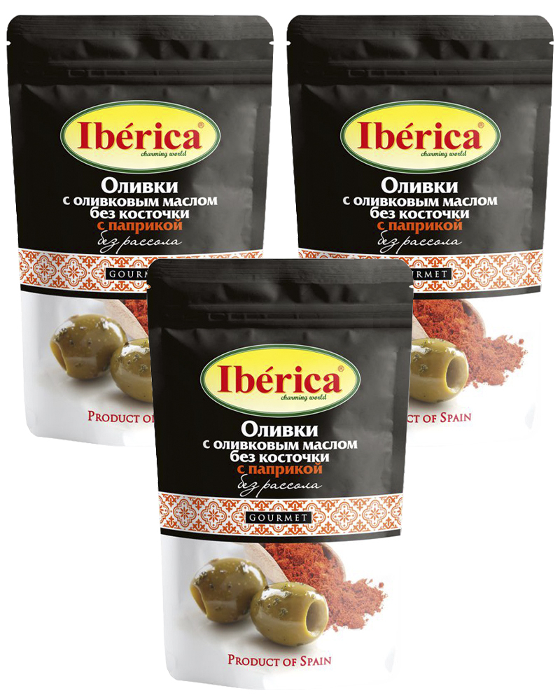 

Оливки Iberica с оливковым маслом и паприкой без косточки (без рассола) 70 гр - 3 шт
