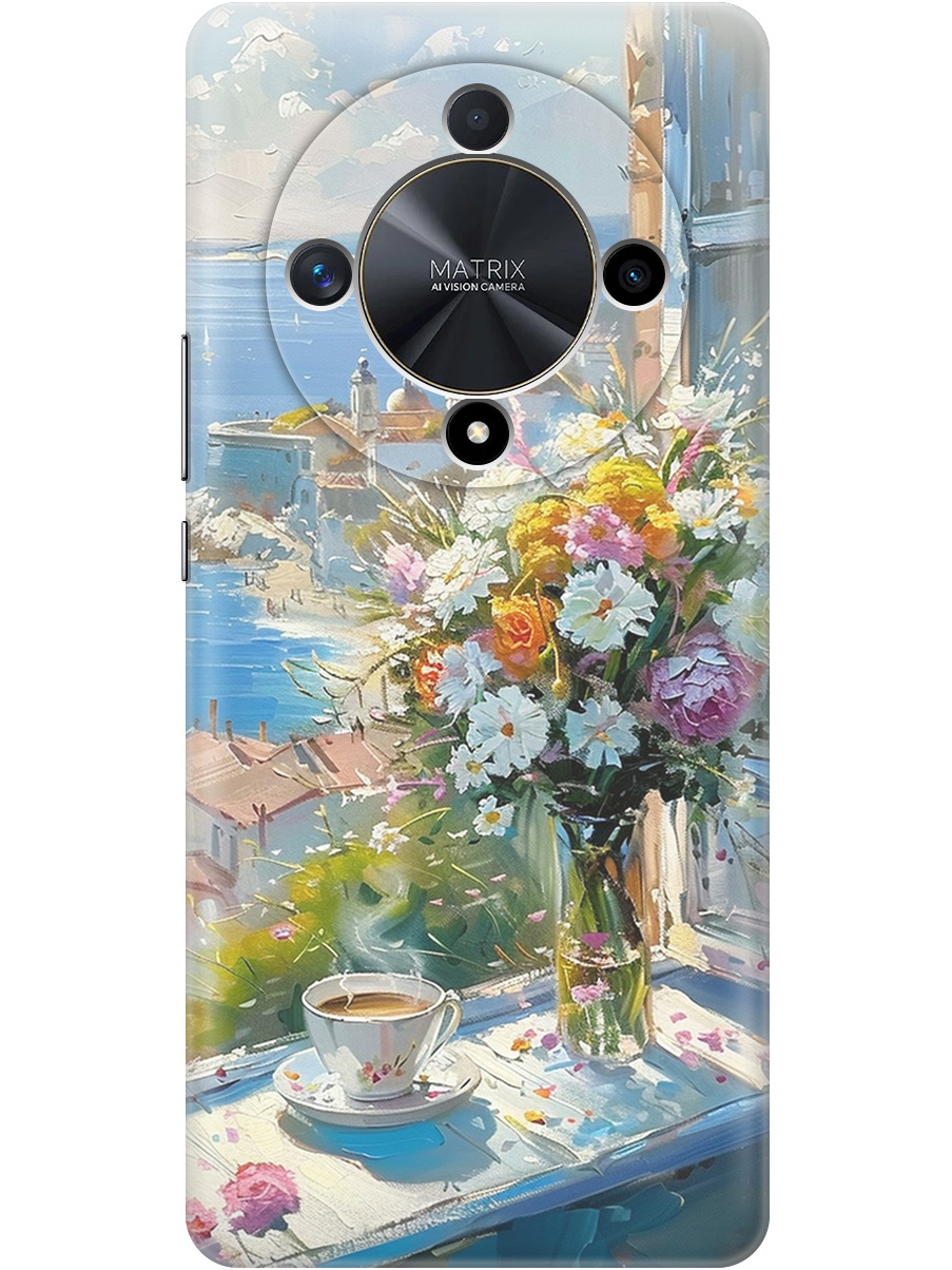 

Силиконовый чехол на Honor X9b / X50 с принтом "Букет цветов и кофе", Прозрачный;белый;голубой, 781974322
