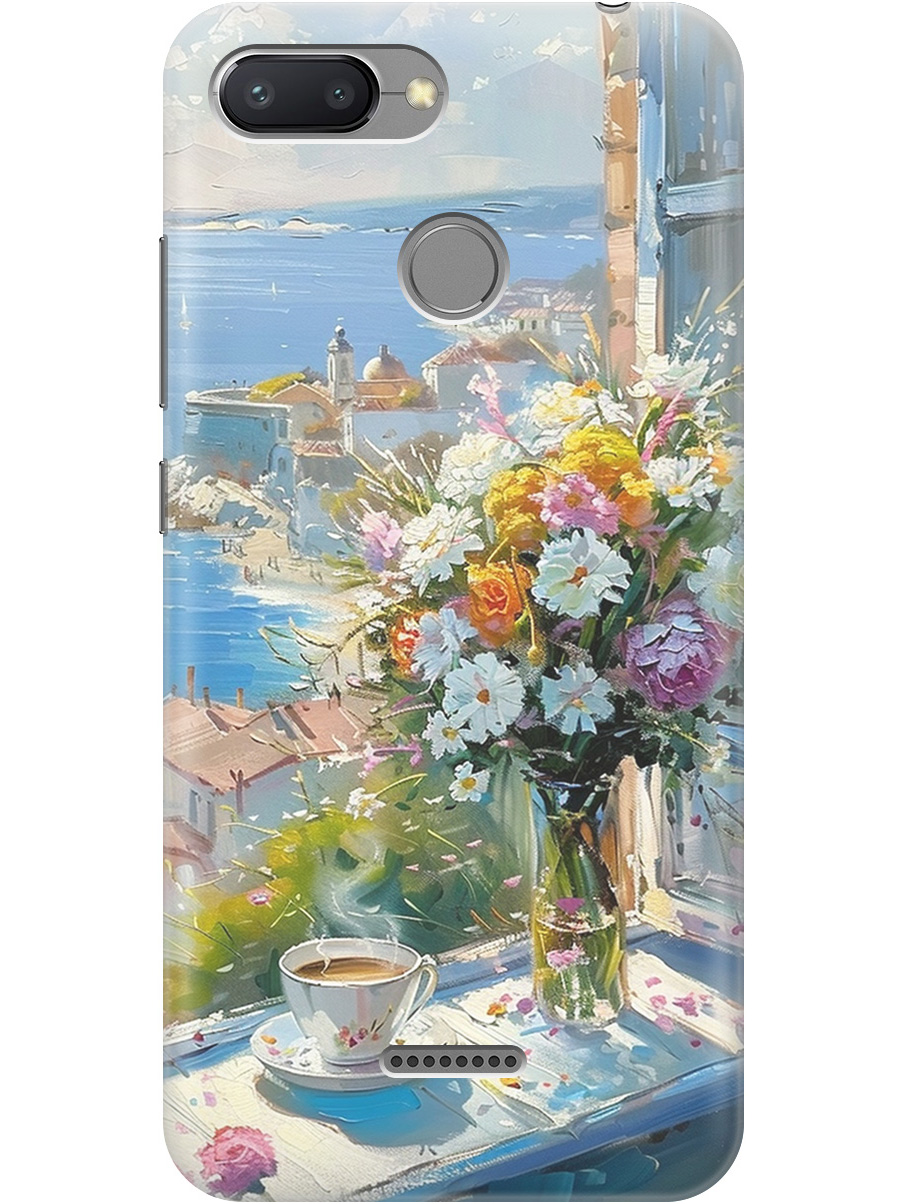 

Силиконовый чехол на Xiaomi Redmi 6 с принтом "Букет цветов и кофе", Прозрачный;белый;голубой, 718587022