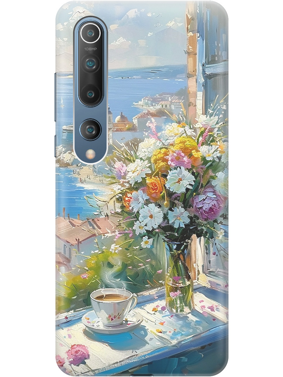 

Силиконовый чехол на Xiaomi Mi 10 с принтом "Букет цветов и кофе", Прозрачный;белый;голубой, 722821122