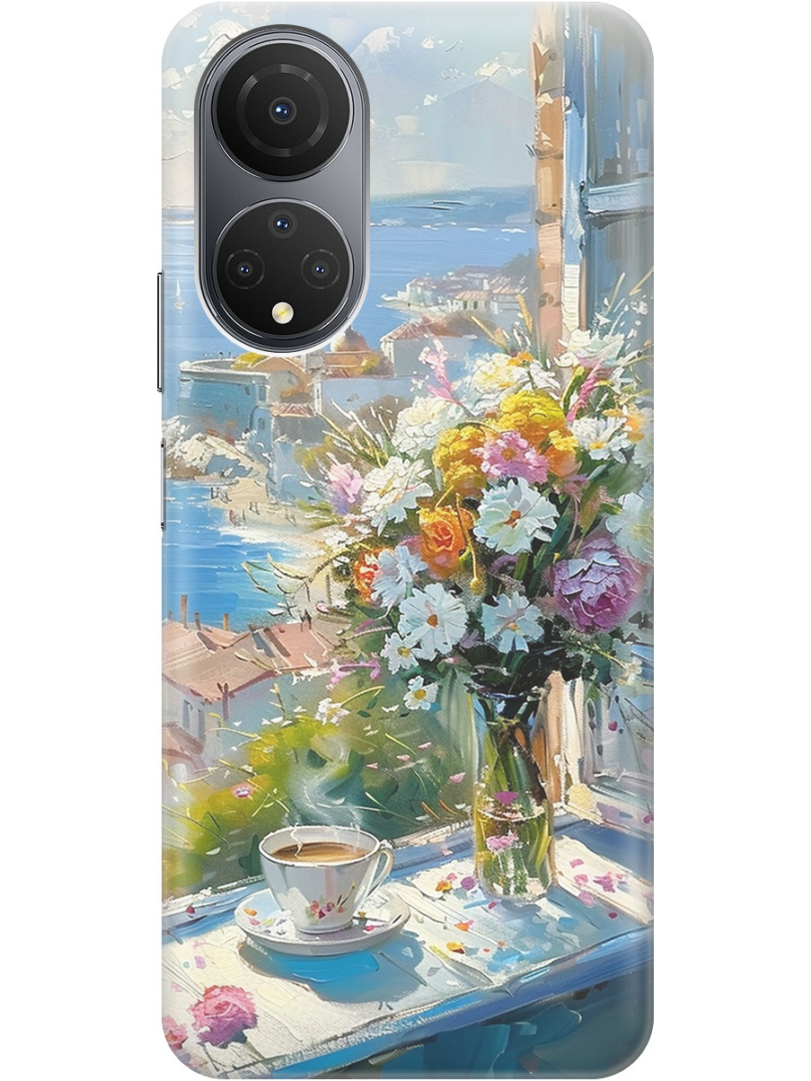 

Силиконовый чехол на Honor X7 с принтом "Букет цветов и кофе", Прозрачный;белый;голубой, 768741722