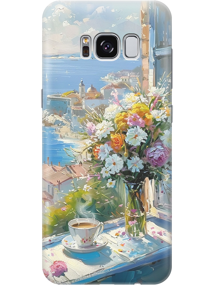 

Силиконовый чехол на Samsung Galaxy S8 с принтом "Букет цветов и кофе", Прозрачный;белый;голубой, 713984522