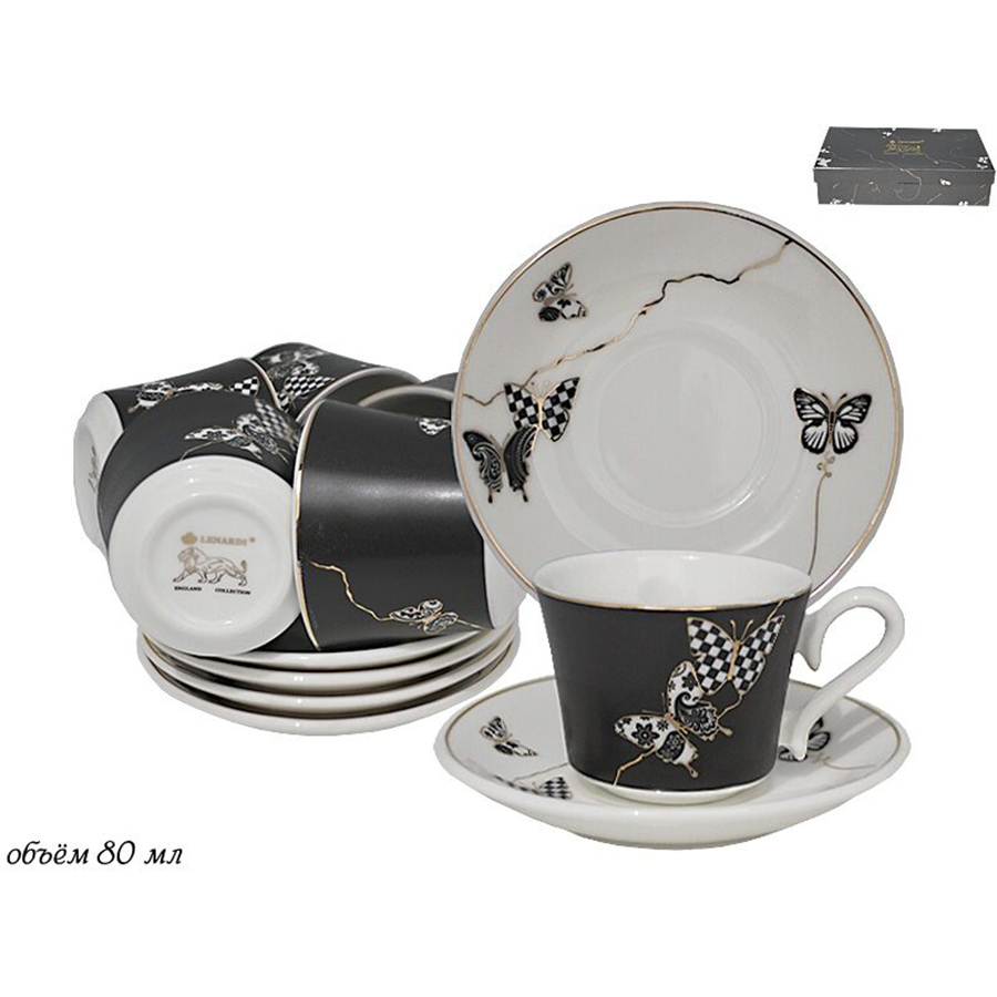 

Кофейный набор 12 пр Lenardi Butterfly, фарфор, 100 мл, Белый;черный, Ленарди-Кофейные наборы1-6