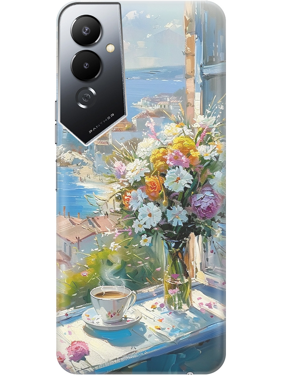 

Силиконовый чехол на Tecno Pova 4 с принтом "Букет цветов и кофе", Прозрачный;белый;голубой, 762091422
