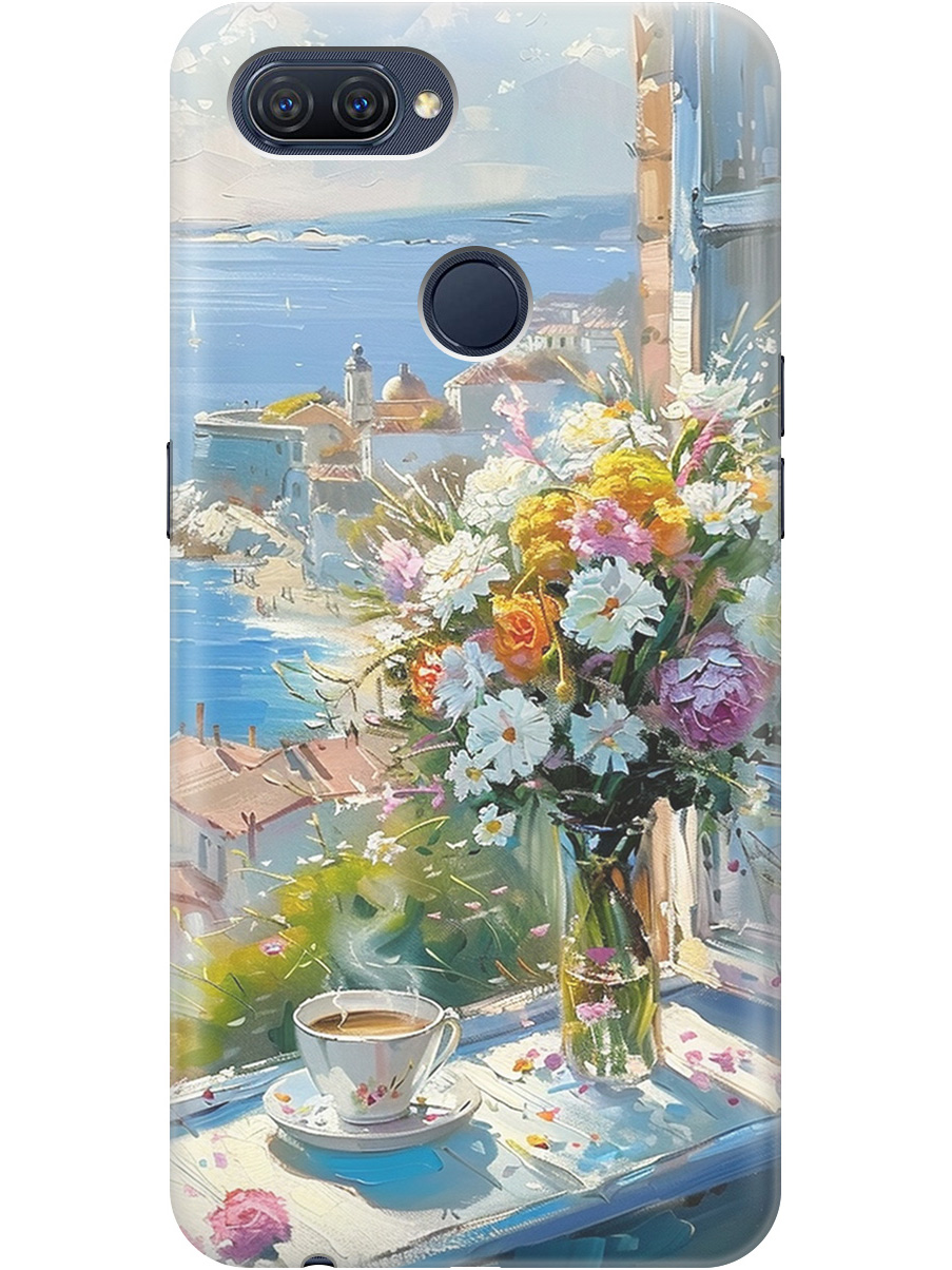 

Силиконовый чехол на Oppo A12 / A7 / A5s с принтом "Букет цветов и кофе", Прозрачный;белый;голубой, 725455122